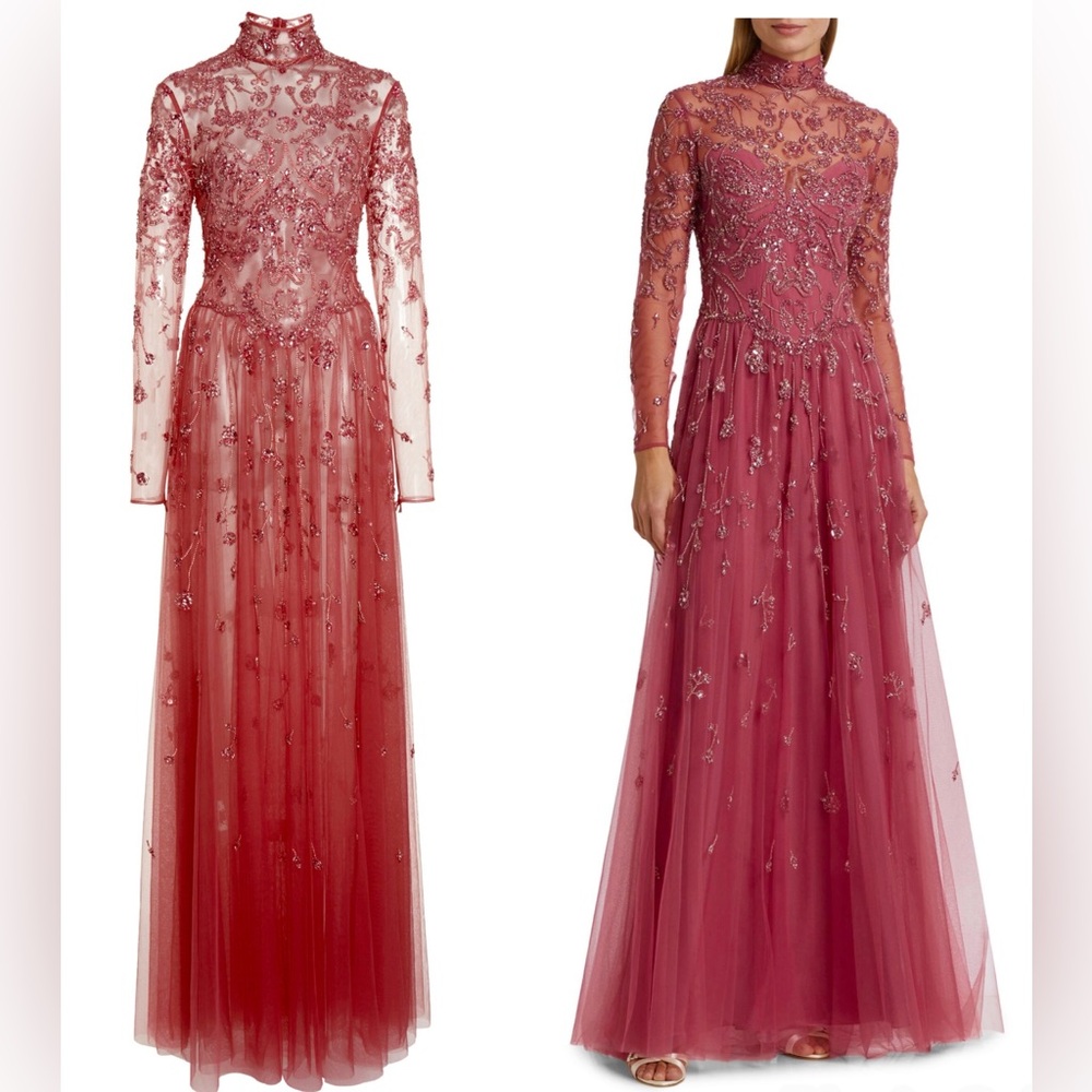 ZUHAIR MURAD Forged Sheer Degradé Beaded Maxi Dress In Pink-Magenta